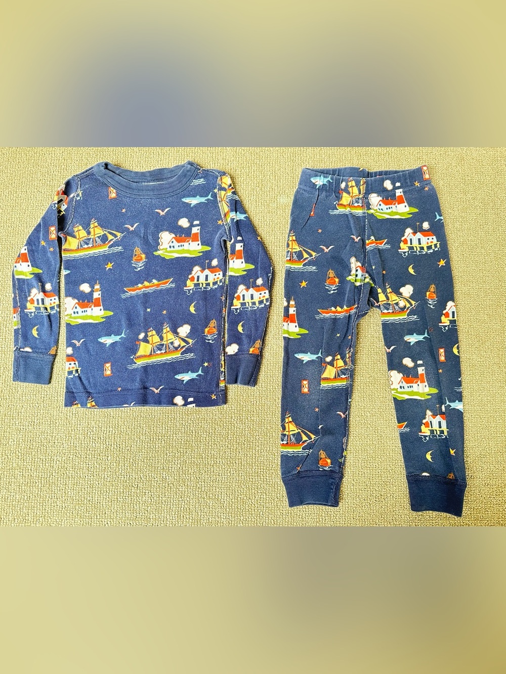 Hanna Andersson Navy Nautical Lighthouse & Ship Pajama Set